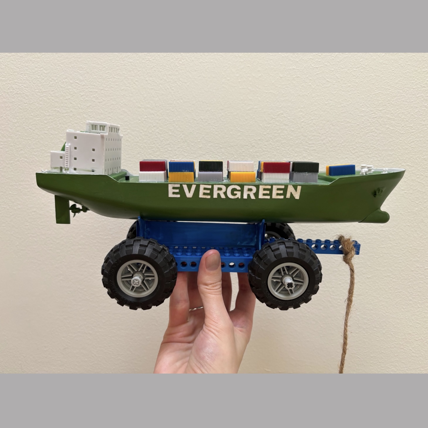 a small model of the Ever Given container ship